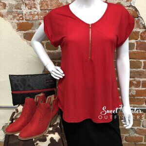 Red Star Zipper Blouse